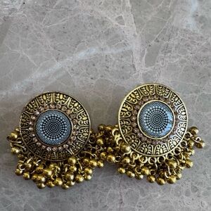 Vintage Gold Tone Bead Tassel Drop Earrings